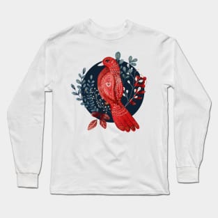 Nordic Folk Art Bird, Woodland Animal Folk Art Bird Long Sleeve T-Shirt